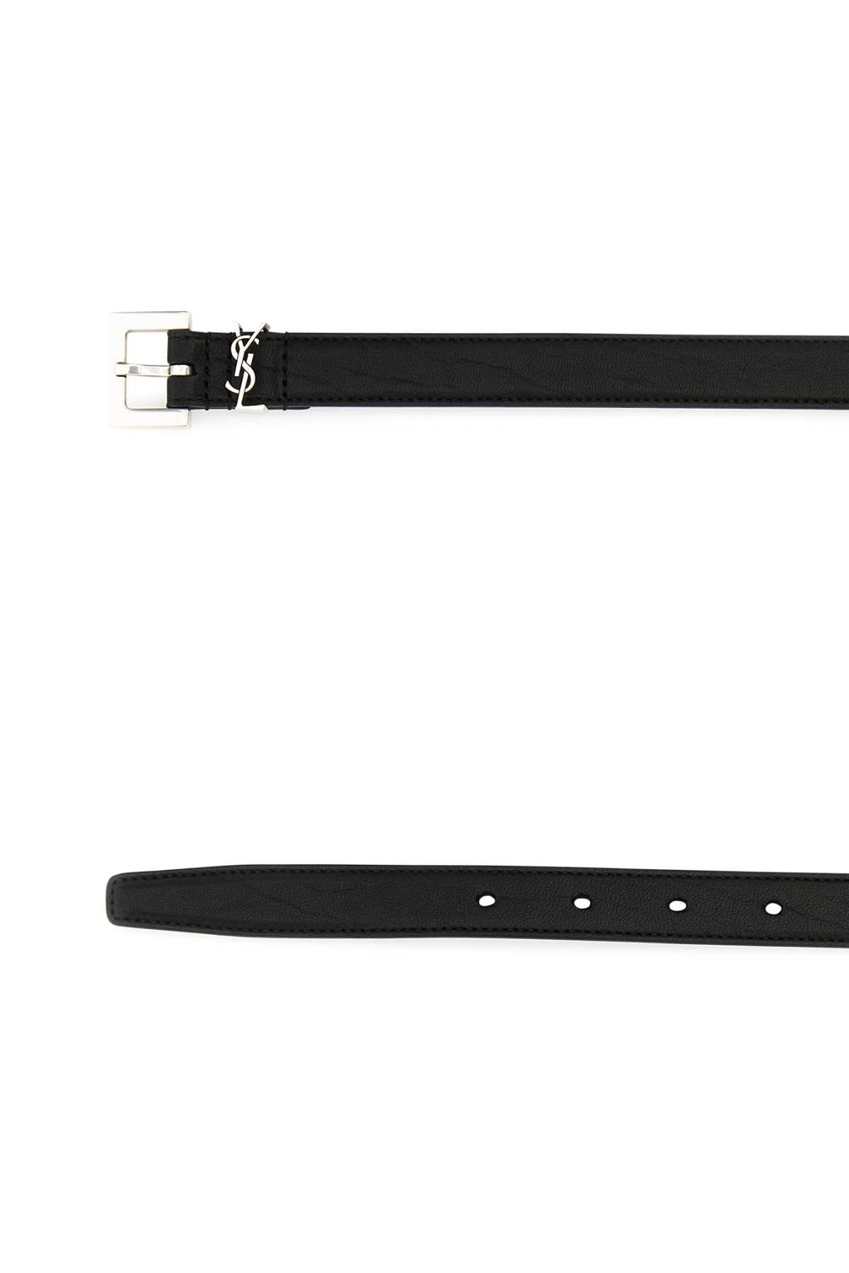 SAINT LAURENT Classic Black Leather Belt - 2 cm Width