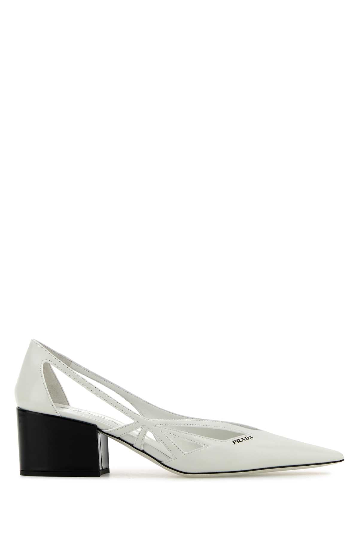 PRADA Elegant White Leather Pumps with 5.5 cm Heel