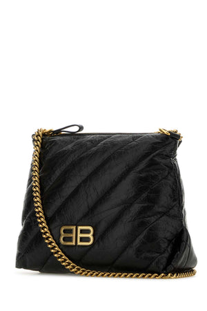 BALENCIAGA Mini Black Leather Crush Shoulder Handbag