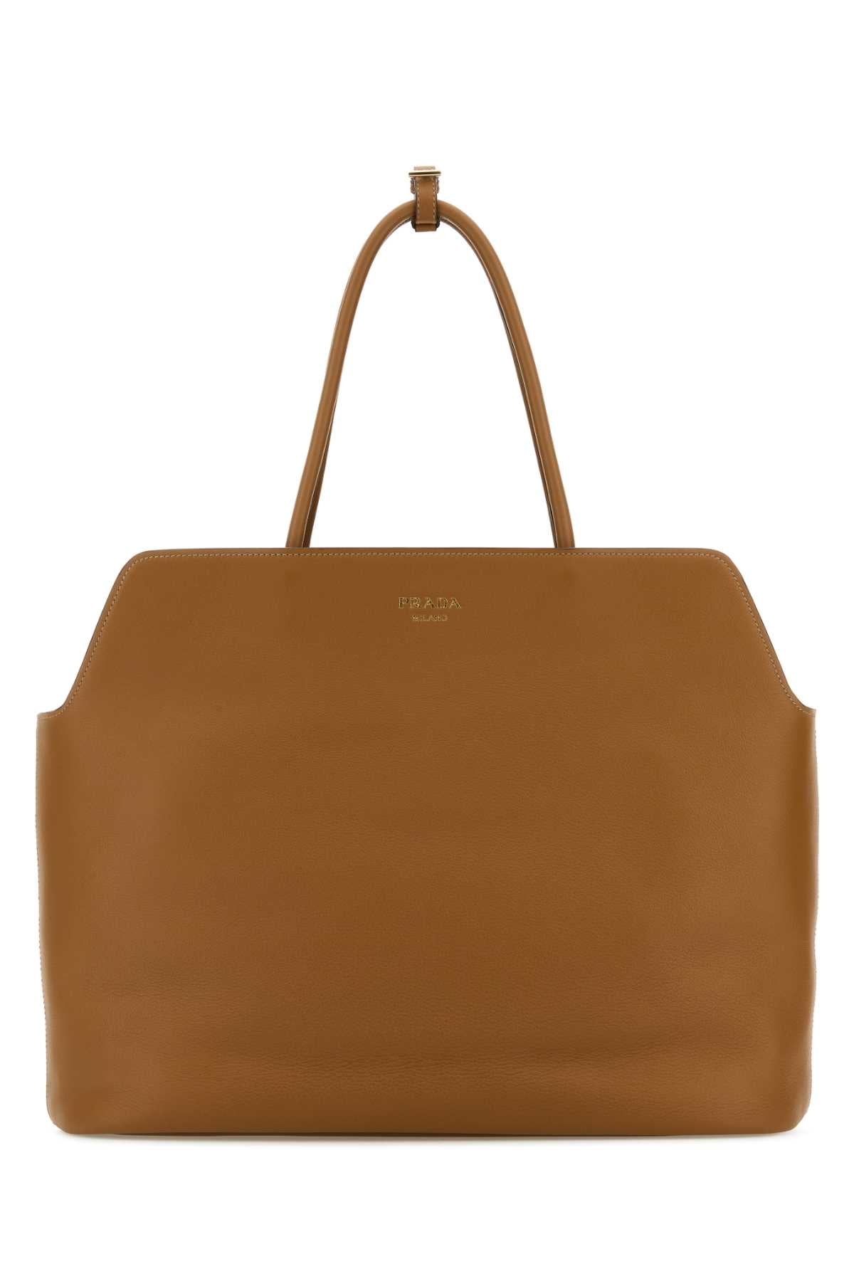 PRADA Caramel Leather Shopping Handbag - 41x33x13 cm