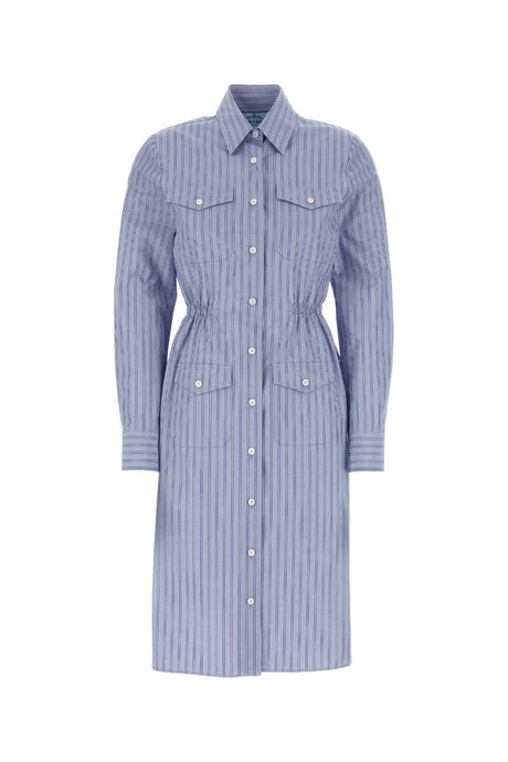 PRADA Embroidered Chambray Mini Shirt Dress