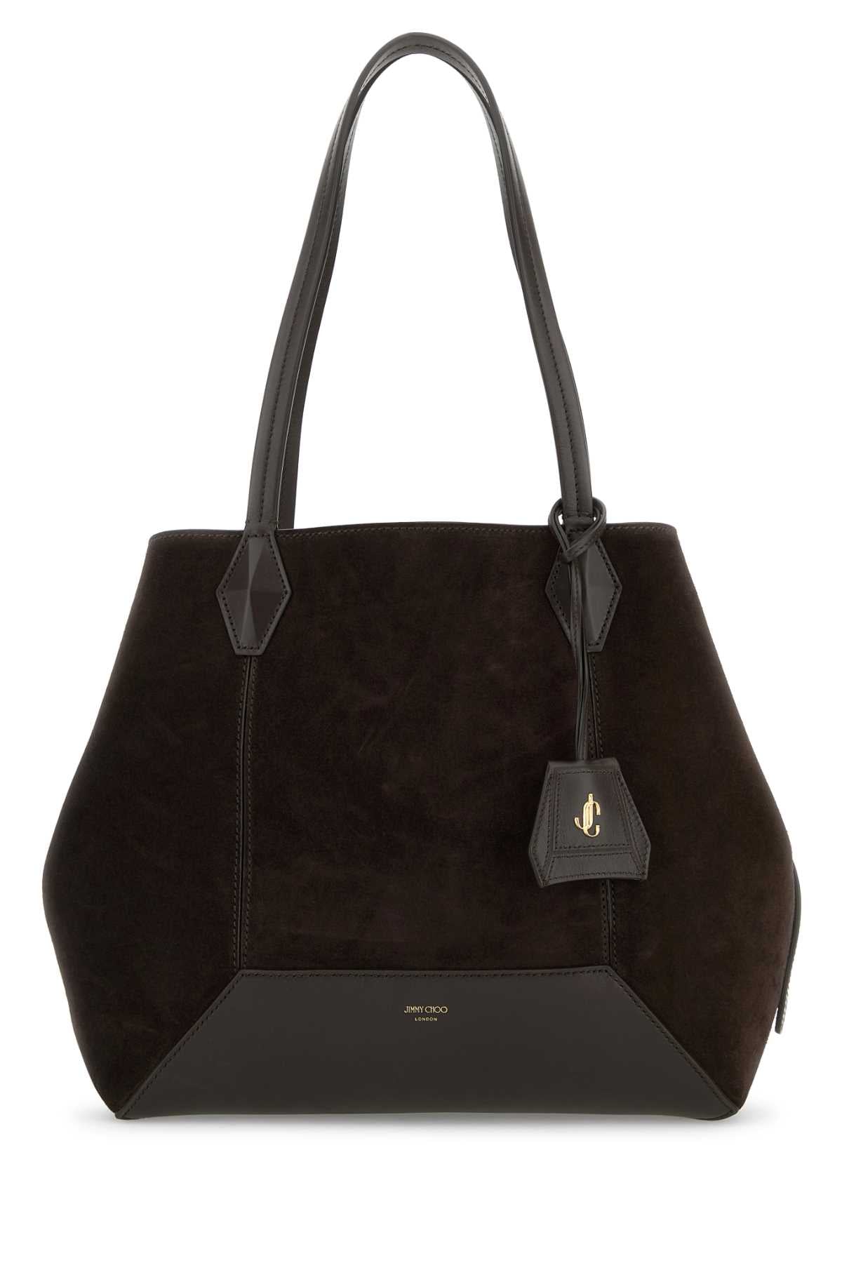 JIMMY CHOO Elegant Dark Brown Suede Diamond Shopping Handbag - 26x28x14 cm