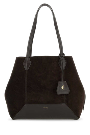 JIMMY CHOO Elegant Dark Brown Suede Diamond Shopping Handbag - 26x28x14 cm