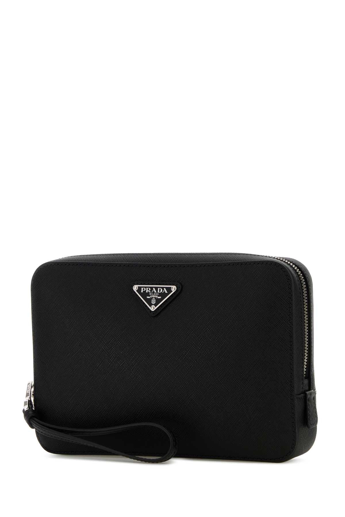 PRADA Sleek Black Leather Mini Clutch Bag - 23.5 cm x 15.5 cm