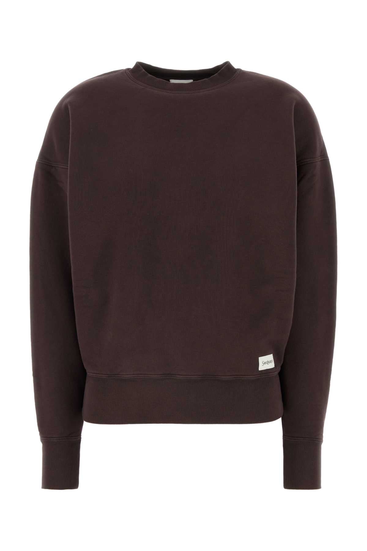 SAINT LAURENT Oversized Sweatshirt in Chocolate Cotton for Women