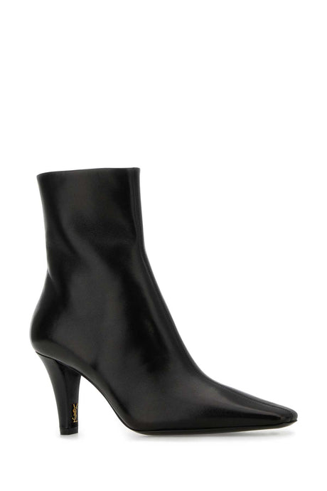 SAINT LAURENT Chic Black Leather Ankle Boots with 7.5 cm Heel