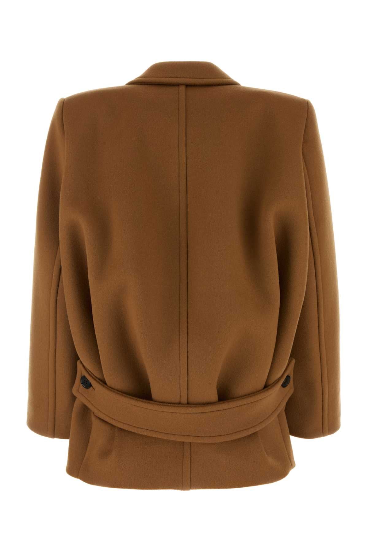 SAINT LAURENT Elegant Camel Wool Coat - Women's Outerwear