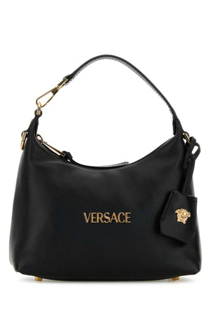 VERSACE Mini Black Leather Hobo Handbag