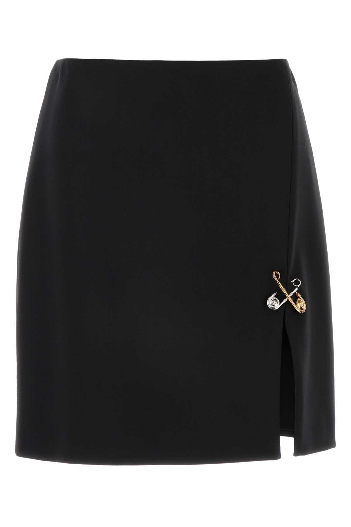 VERSACE Black Stretch Wool Skirt