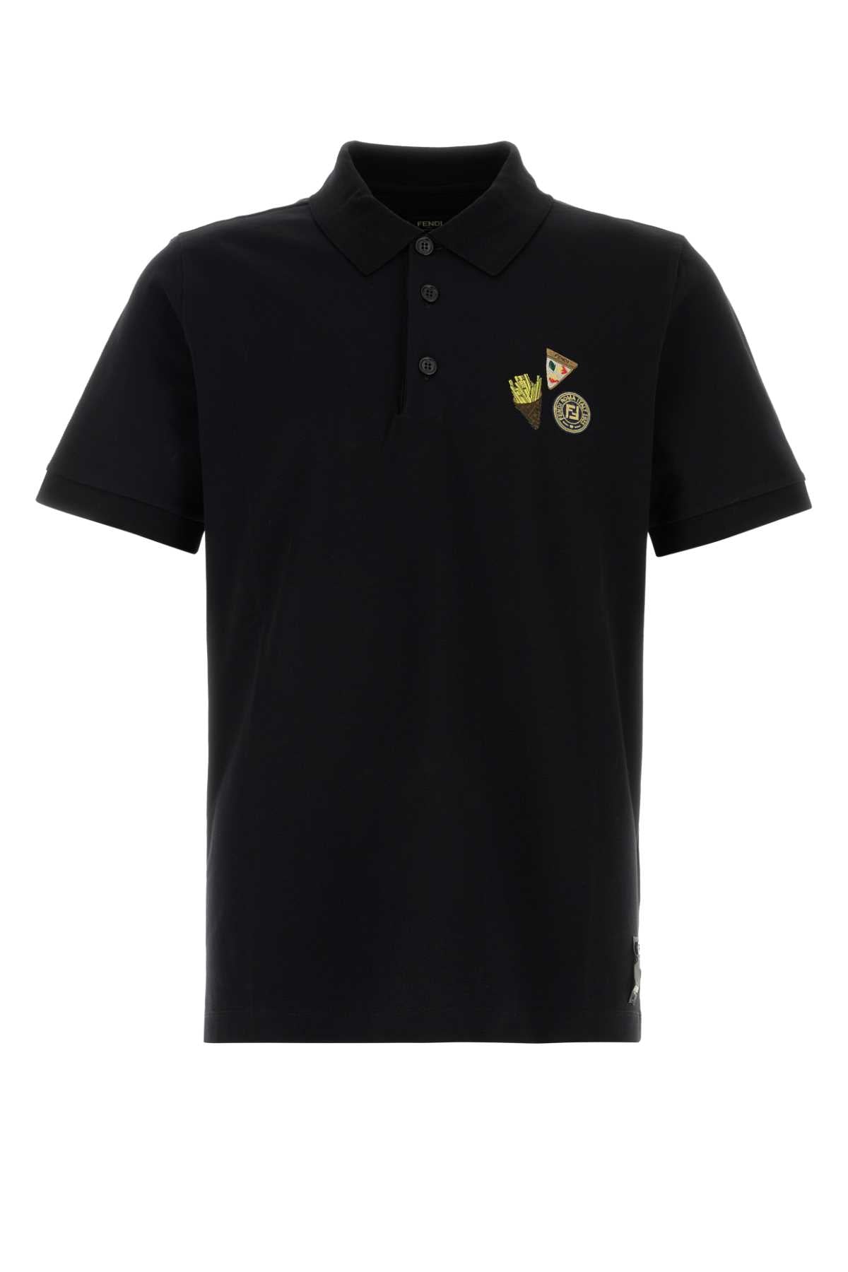 FENDI Classic Black Piquet Polo Shirt for Men