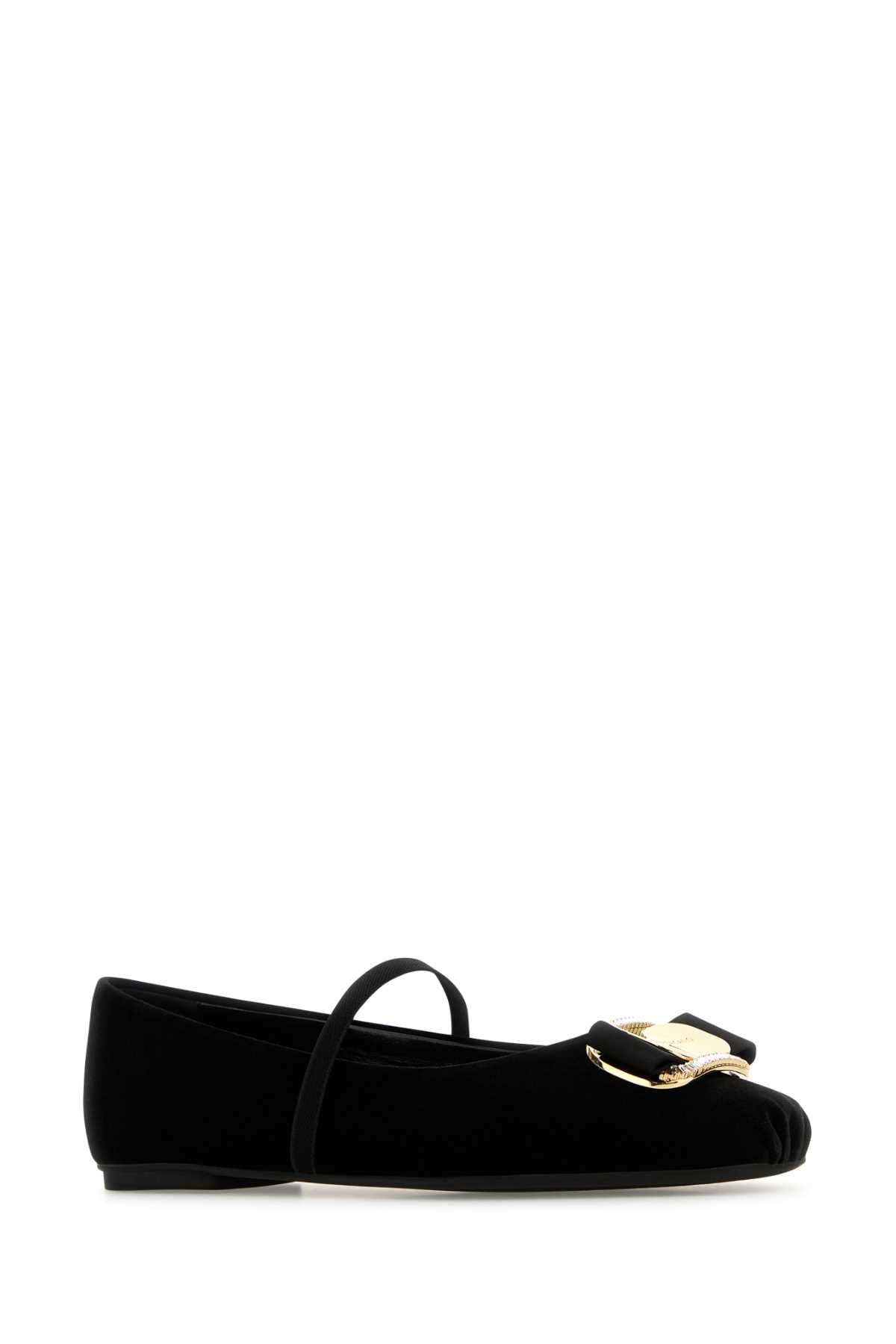 SALVATORE FERRAGAMO Elegant Black Velvet Zina Ballet Flats for Women