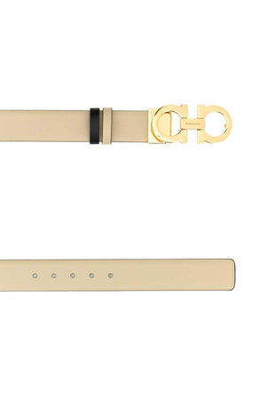 SALVATORE FERRAGAMO Reversible Black Leather Belt with Golden Finishing - 2.5 cm Height