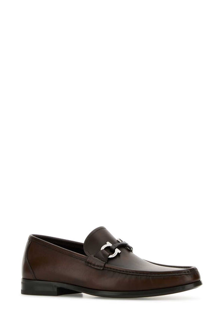 SALVATORE FERRAGAMO Brown Leather Grandioso Loafers for Men