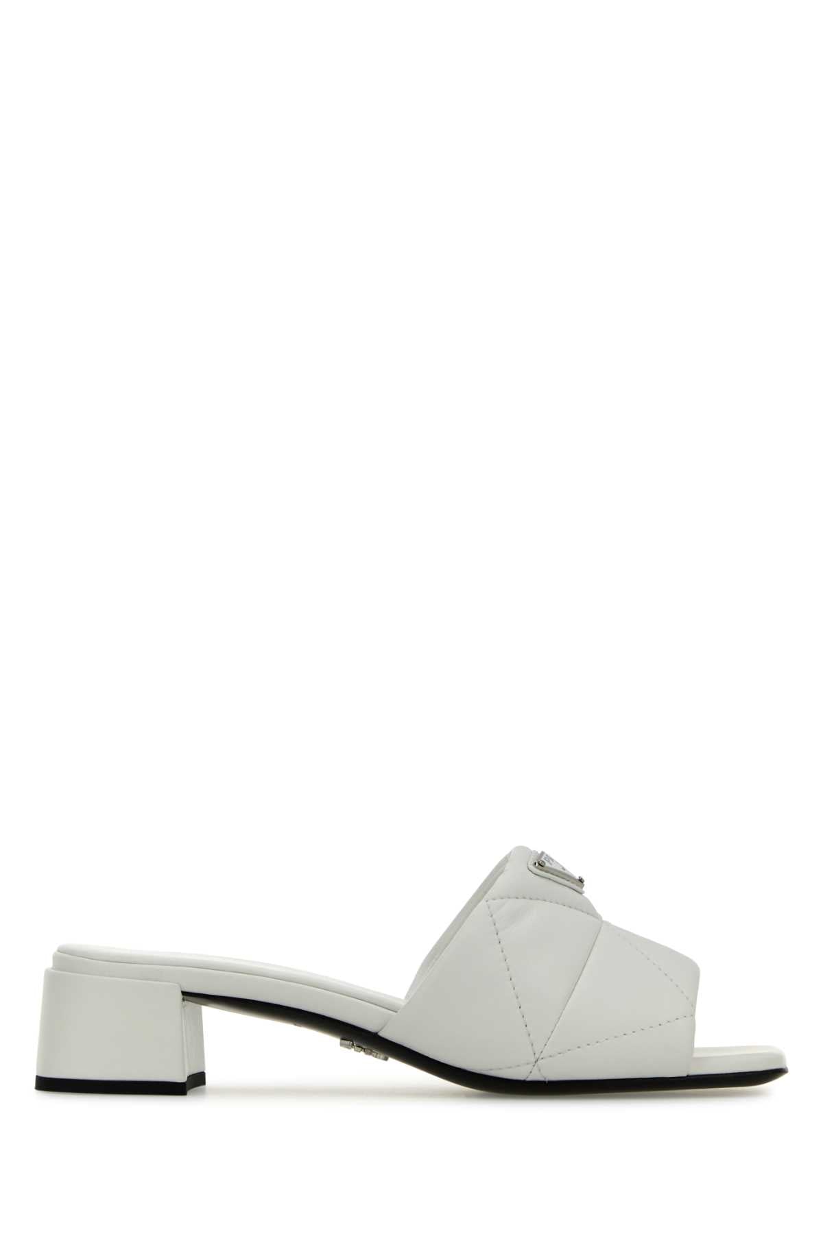 PRADA White Nappa Leather Flats with 3.5 cm Heel