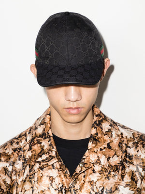 GUCCI Black GG Supreme and Web Baseball Cap for Men in SS24