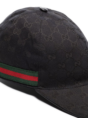 GUCCI Black GG Supreme and Web Baseball Cap for Men in SS24