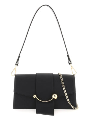 STRATHBERRY Mini Crescent Smooth Leather Crossbody Handbag with Detachable Straps and Gold-Tone Accents - Black