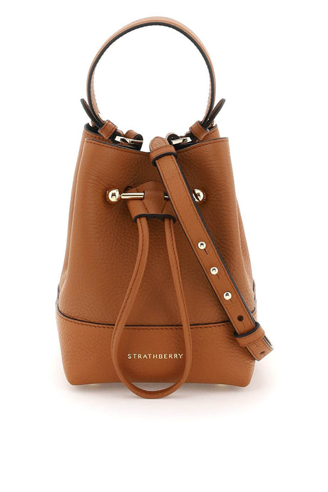 STRATHBERRY Wool Grained Leather Bucket Handbag with Drawstring Closure