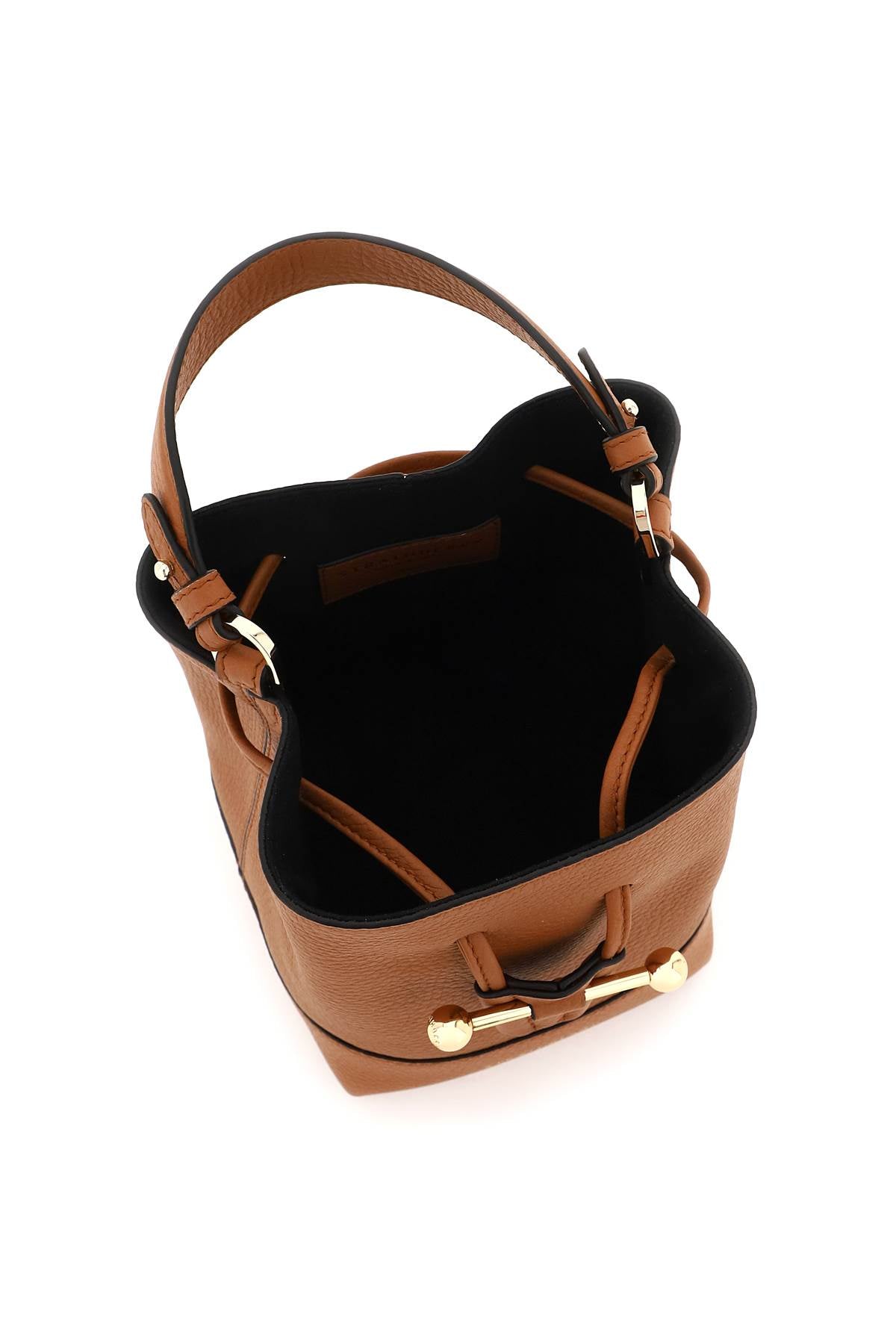 STRATHBERRY Wool Grained Leather Bucket Handbag with Drawstring Closure