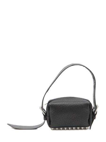 Túi đeo chéo mini bằng da cừu nhám đen với họa tiết đinh tán kim loại và dây đeo có thể điều chỉnh - 23x14x8 cm