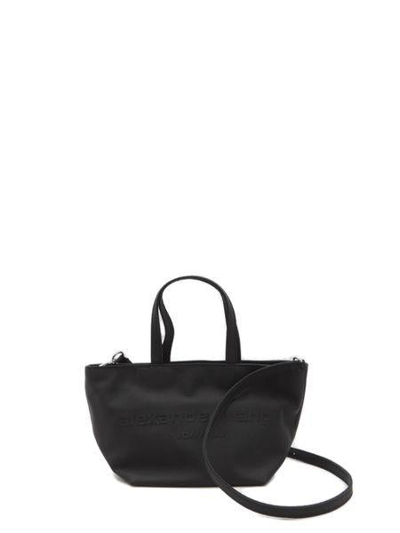 ALEXANDER WANG Mini Punch Tote Handbag in Black Nylon Canvas with Embossed Logo, Detachable Strap, and Multiple Pockets - 29x16x16cm