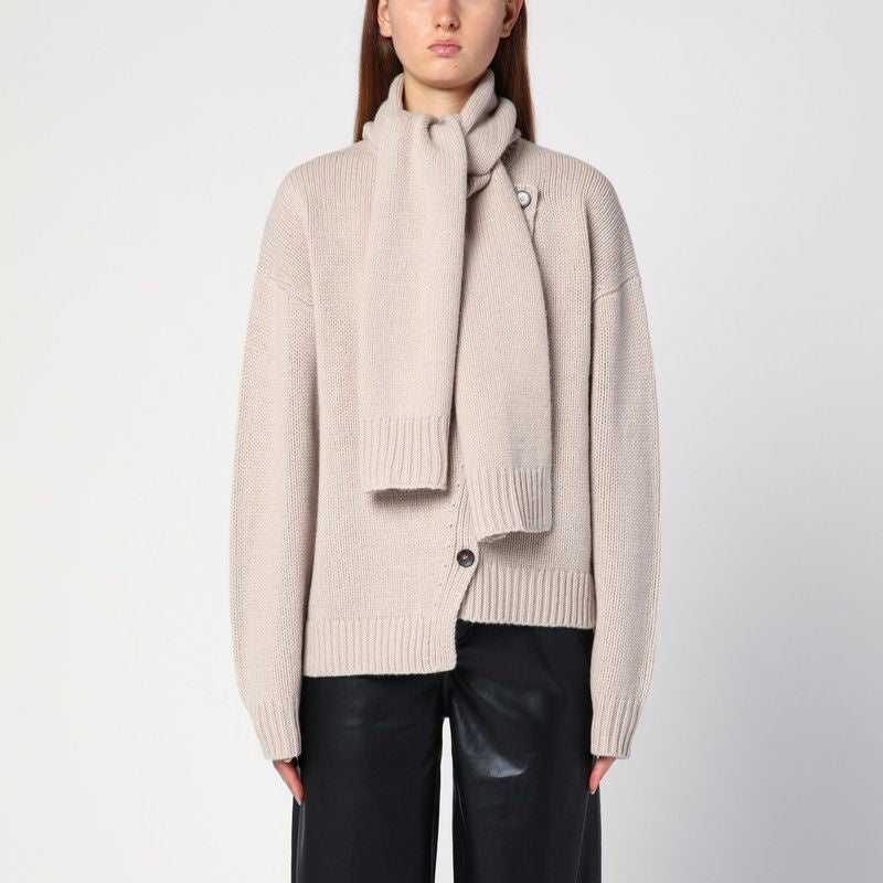 THE GARMENT Beige Wool Scarf Cardigan - Women's Mini Style FW24