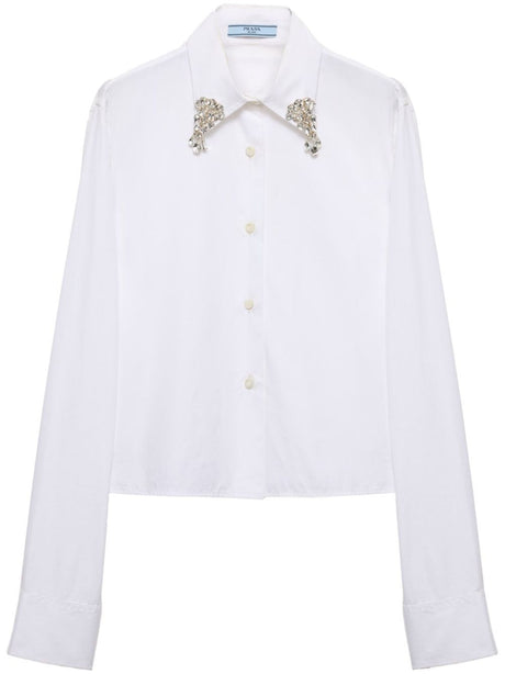 PRADA Boxy Cut Embroidered Cotton Shirt for Men