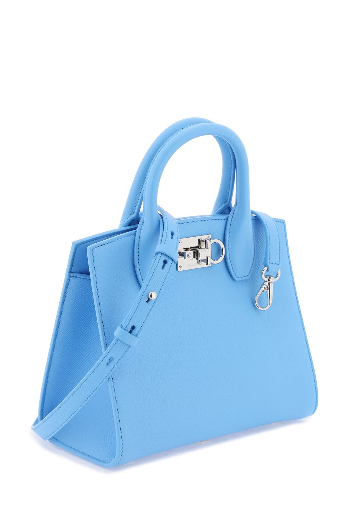 Túi xách mini da xanh nhạt với chất liệu cao cấp và họa tiết kích cỡ Gancini đặc trưng