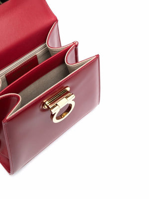 FERRAGAMO Luxurious Red Leather Top Handle Handbag for Women | FW24 Collection