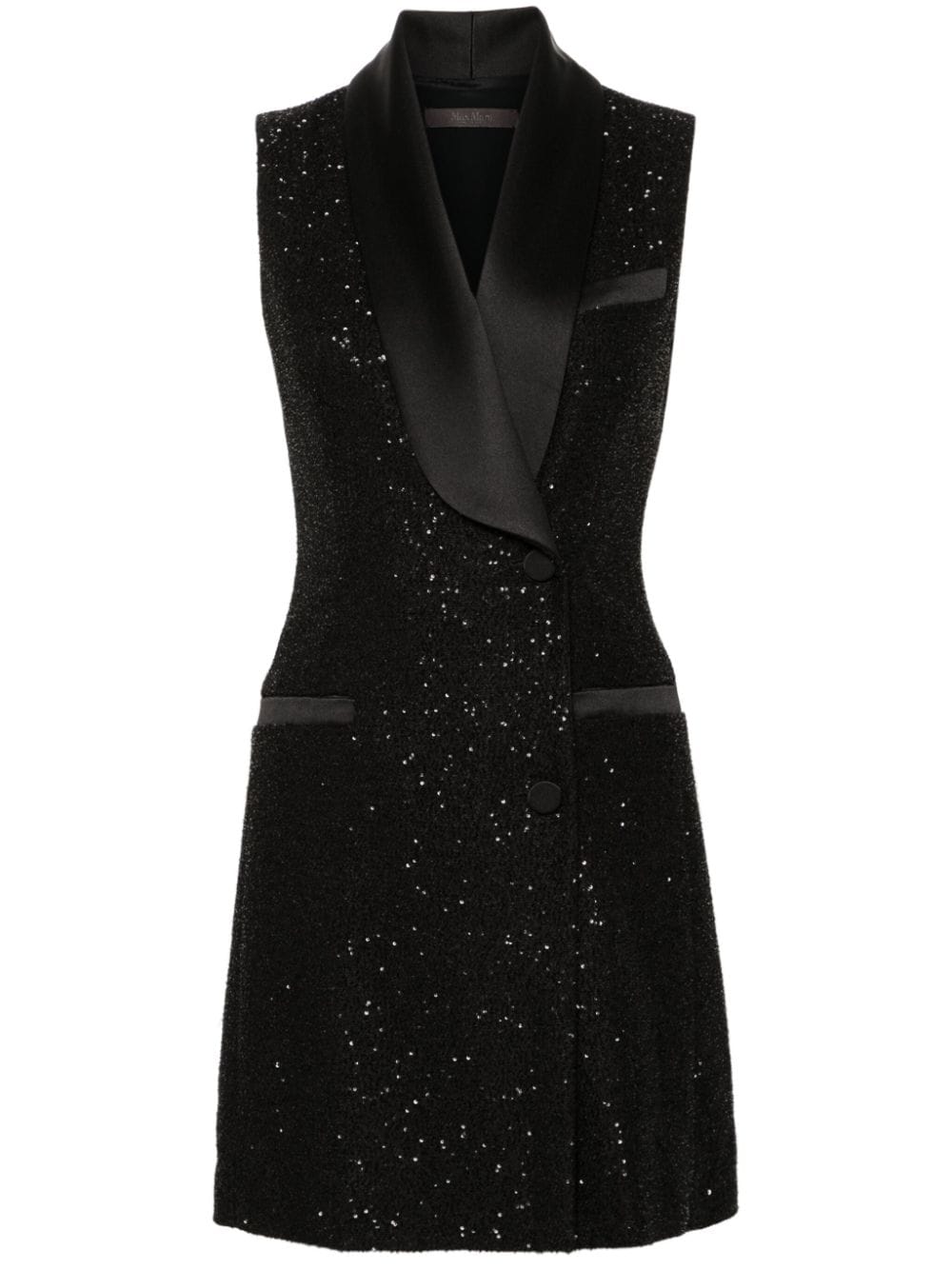 MAX MARA PIANOFORTE Chic Black Sequined Mini Tuxedo Dress