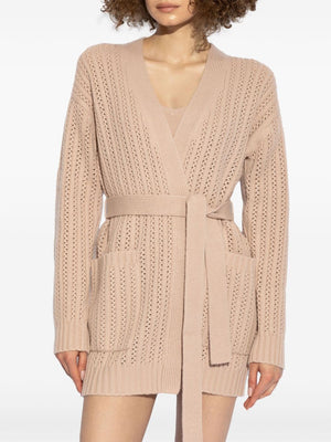 MAX MARA Powder Pink Cashmere-Blend Thigh-Length Cardigan