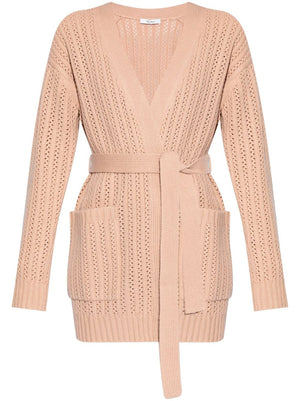 MAX MARA Powder Pink Cashmere-Blend Thigh-Length Cardigan