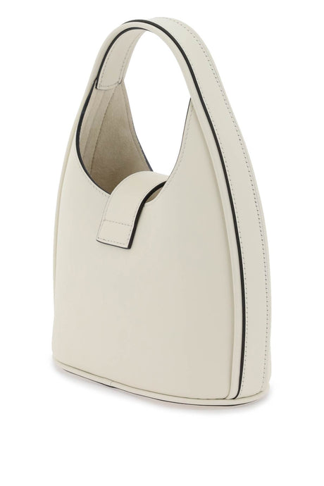 FERRAGAMO Mini White Leather Hobo Handbag with Gancini Buckle and Gold Metalware