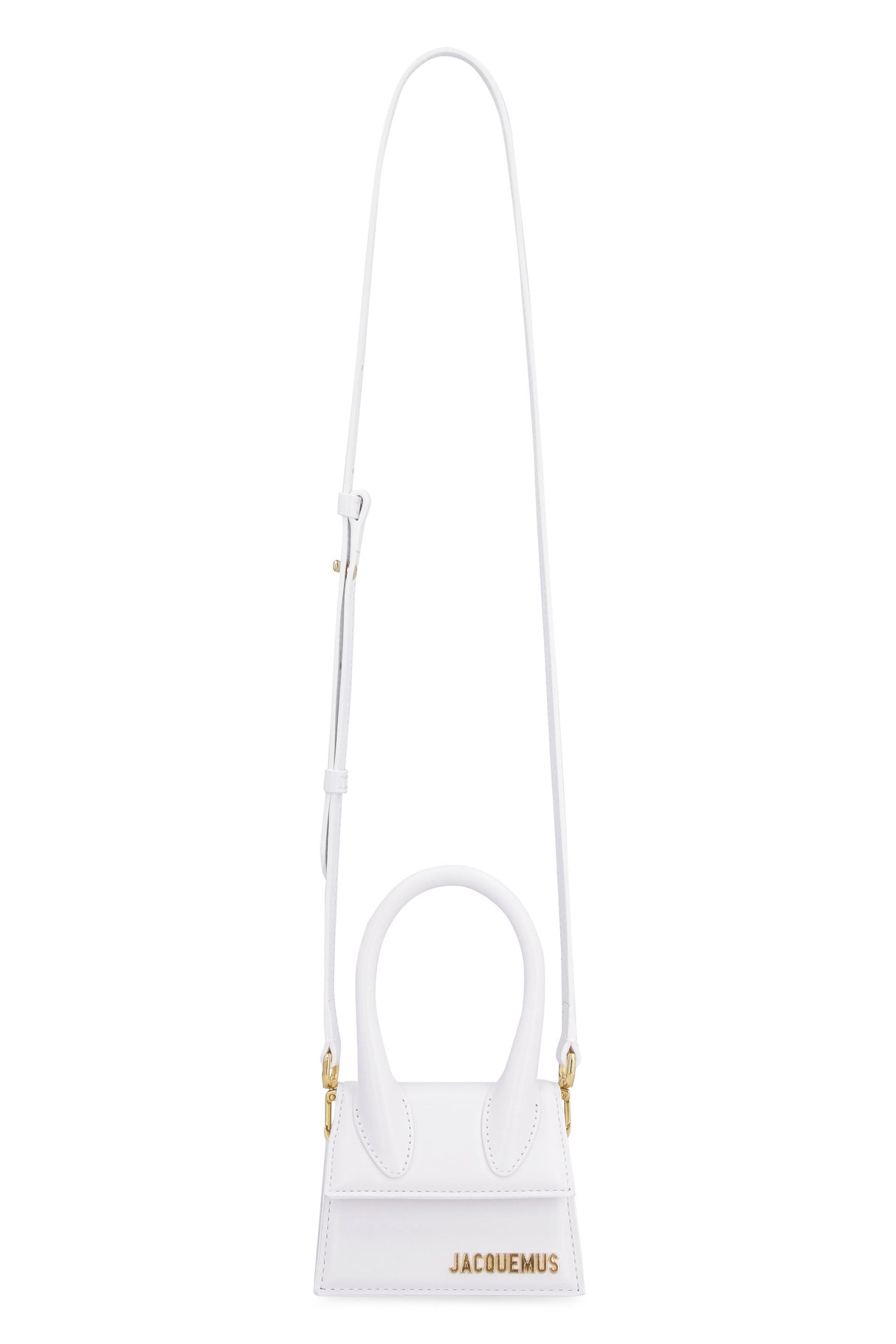 JACQUEMUS Mini Smooth Leather Handbag with Gold-Tone Hardware and Adjustable Strap - White, 12x8.5 cm