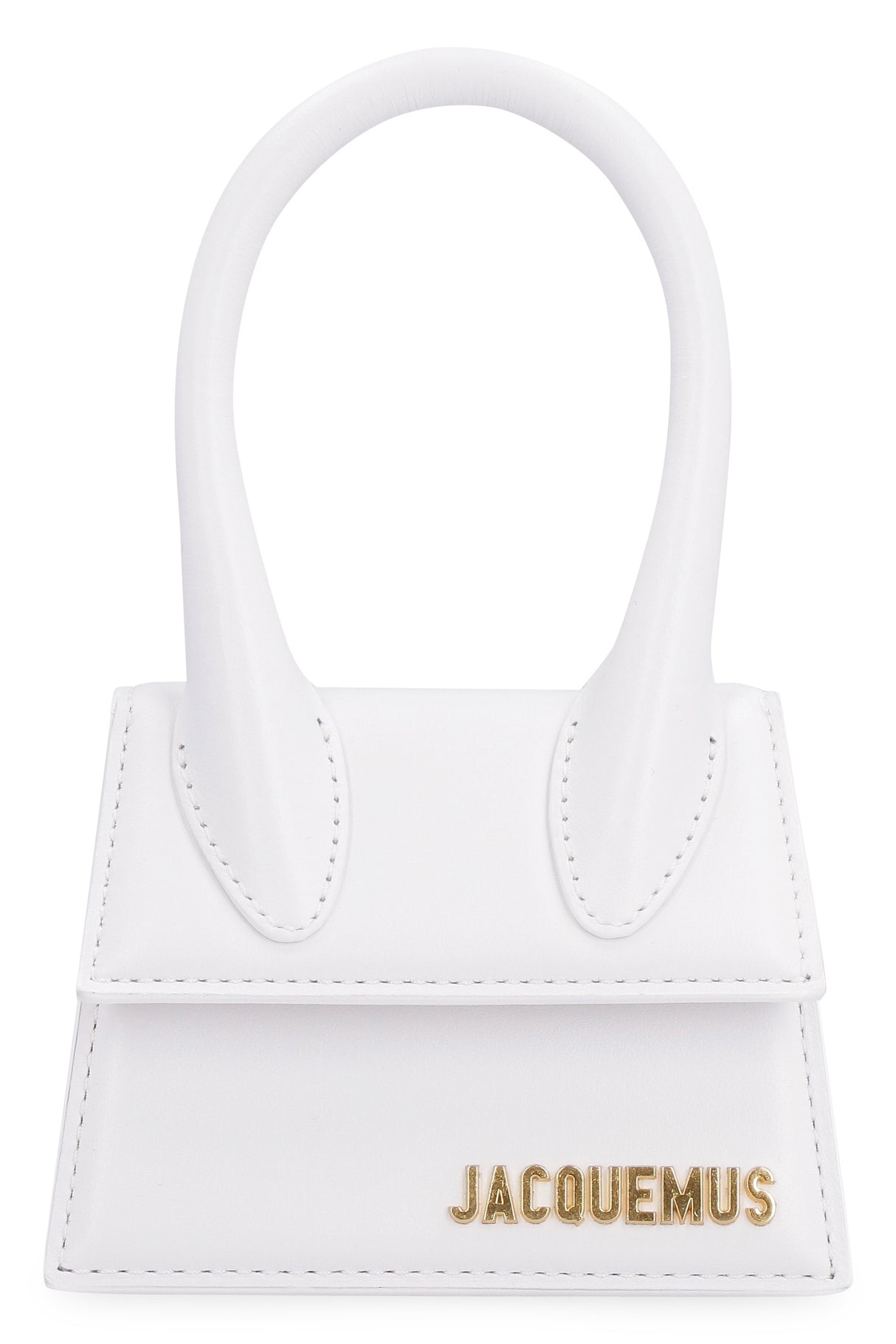 JACQUEMUS Mini Smooth Leather Handbag with Gold-Tone Hardware and Adjustable Strap - White, 12x8.5 cm