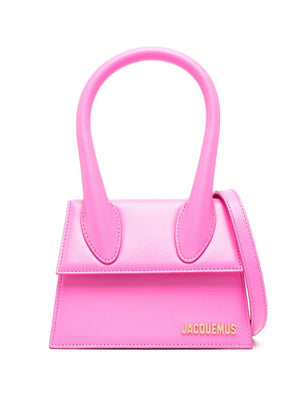 JACQUEMUS Pink Calf Leather Handbag with Top Handle and Adjustable Strap