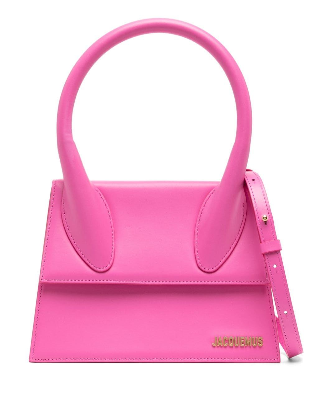 JACQUEMUS Bubblegum Pink Leather Handbag with Detachable Shoulder Strap