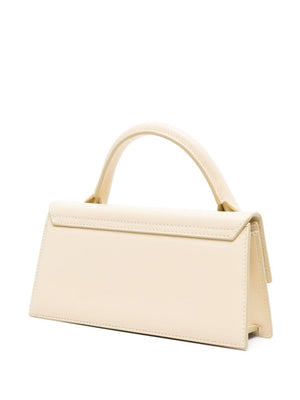 JACQUEMUS Ivory White Leather Mini Tote Handbag with Adjustable Shoulder Strap and Gold-Tone Hardware