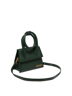 JACQUEMUS Green Leather Mini Handbag with Bow Accent for Women