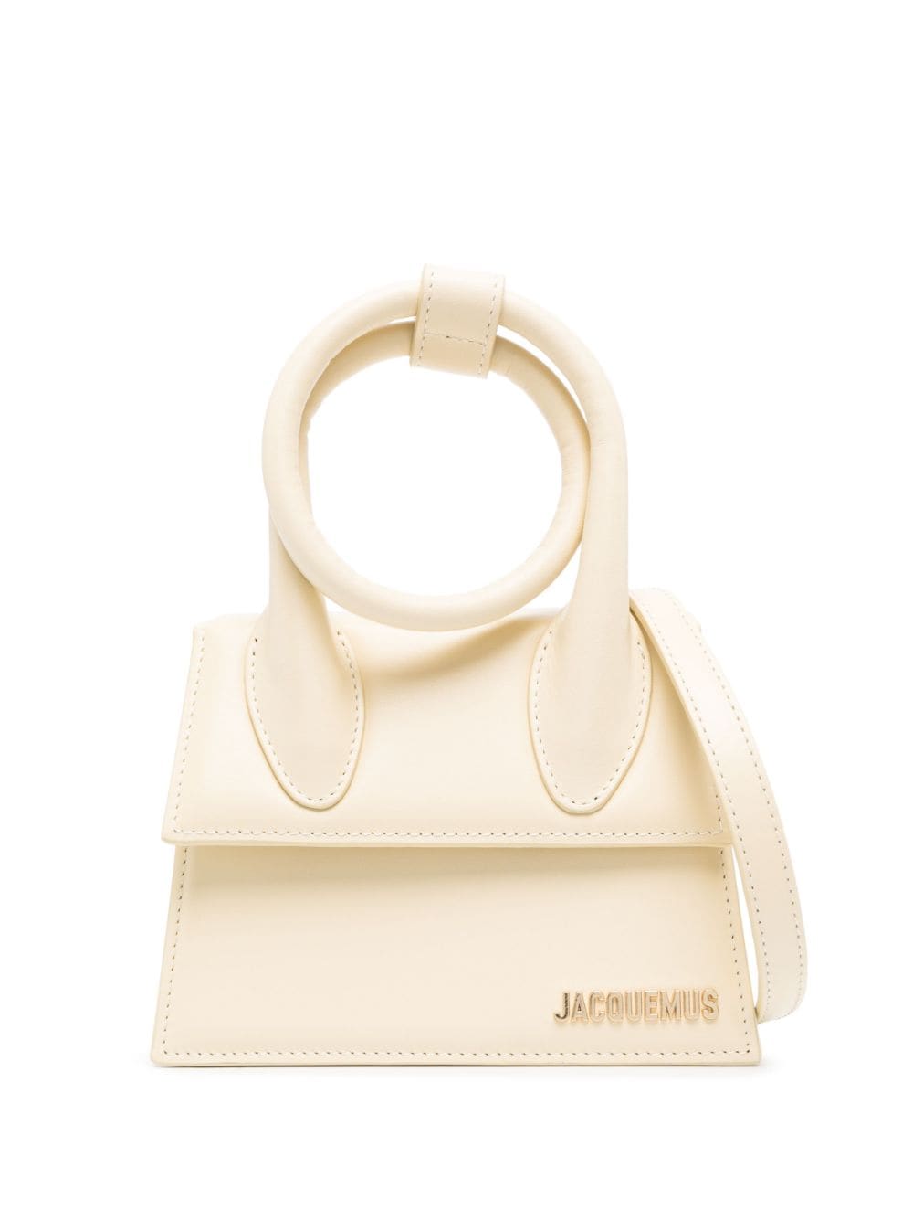 JACQUEMUS Grey Canvas Tote Handbag with Detachable Shoulder Strap and Coiled Top Handle