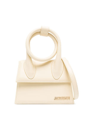 JACQUEMUS Grey Canvas Tote Handbag with Detachable Shoulder Strap and Coiled Top Handle