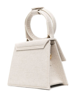 JACQUEMUS Grey Canvas Tote Handbag with Detachable Shoulder Strap and Coiled Top Handle