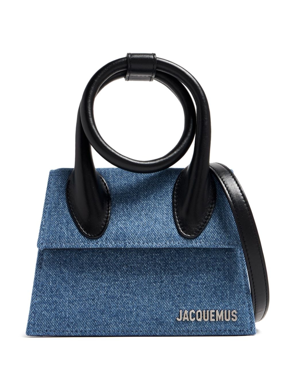 JACQUEMUS Grey Canvas Tote Handbag with Detachable Shoulder Strap and Coiled Top Handle