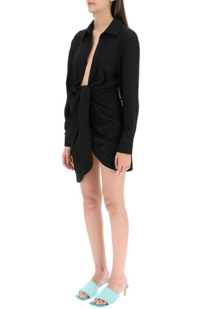 JACQUEMUS Plunge Neck Knotted Mini Dress