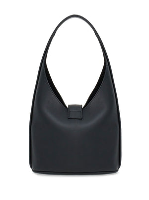 FERRAGAMO Jet Black Grained Leather Medium Hobo Handbag with Gancini Buckle and Removable Pouch