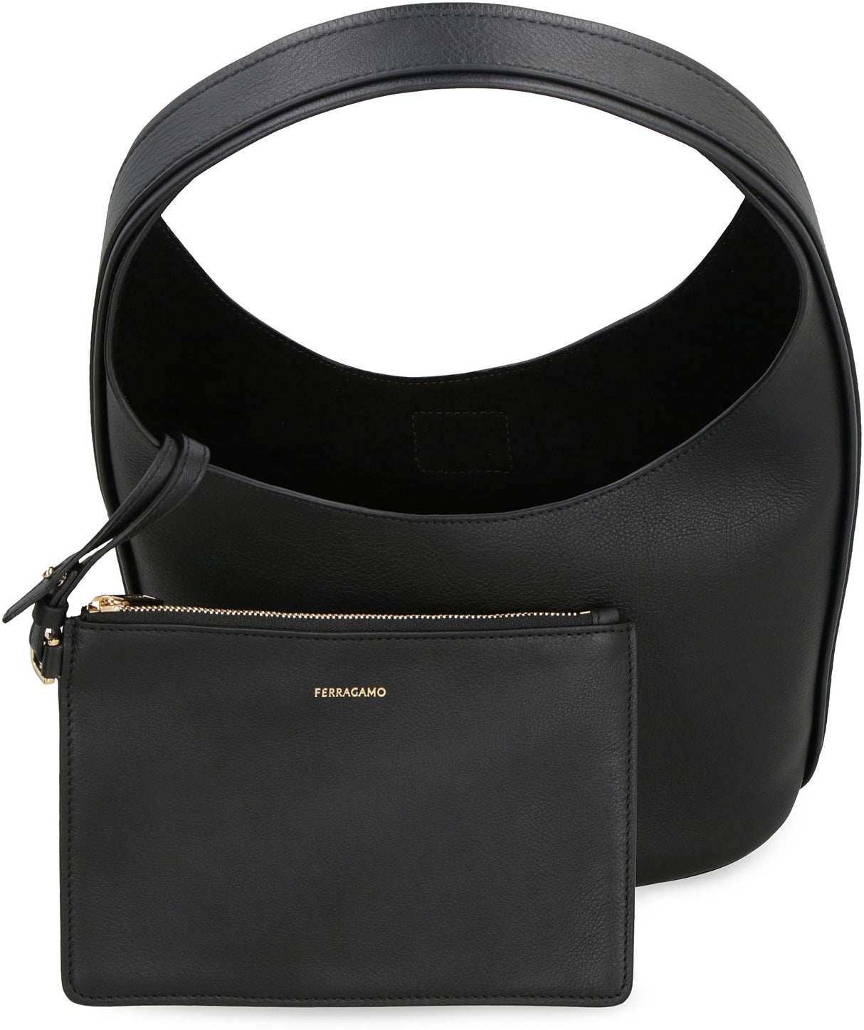 FERRAGAMO Black Pebbled Leather Hobo Handbag for Women