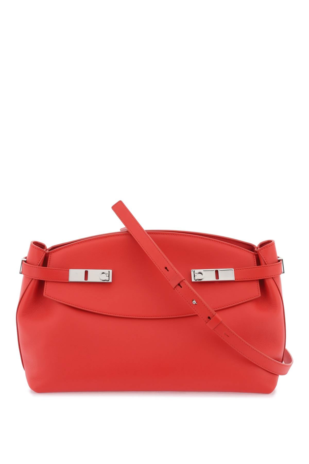 FERRAGAMO Red Leather Ruffle Crossbody Bag for Women