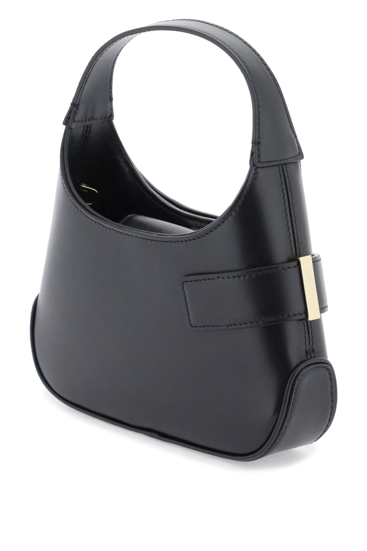 FERRAGAMO Mini Black Lambskin-Lined Calfskin Crossbody Hobo Bag for Women