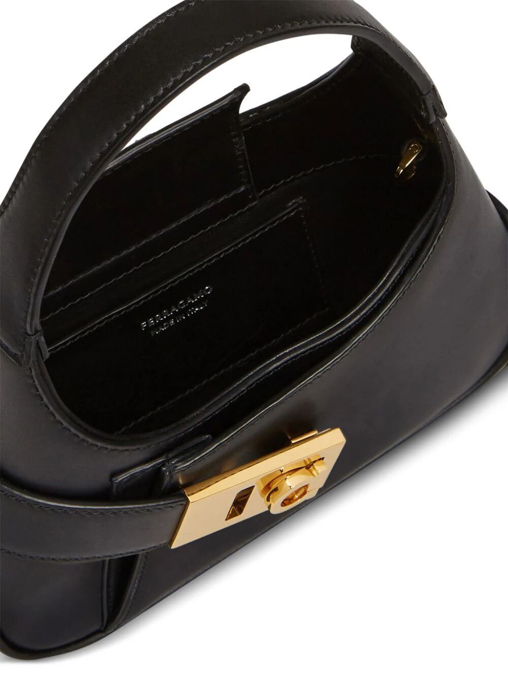FERRAGAMO Mini Black Lambskin-Lined Calfskin Crossbody Hobo Bag for Women