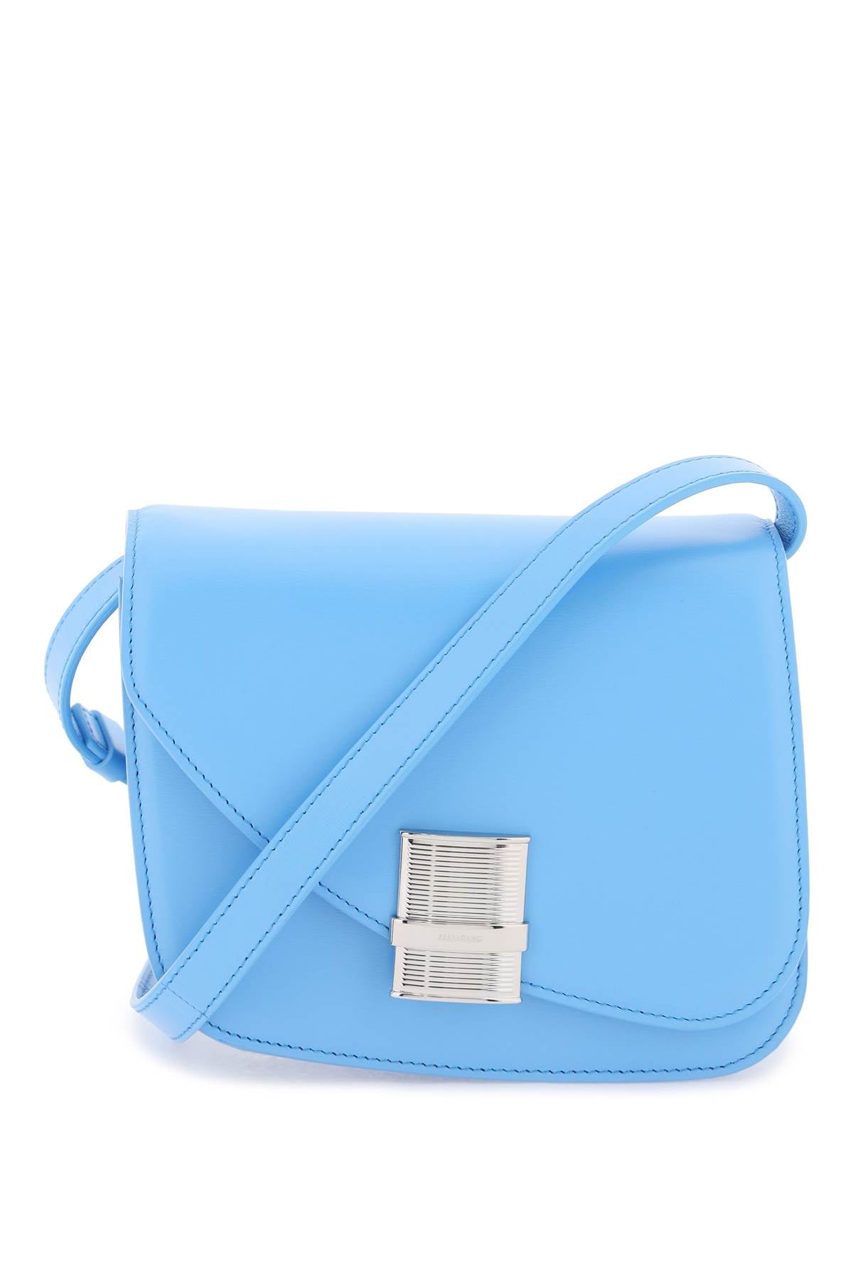 FERRAGAMO Light Blue Calf Leather Crossbody Handbag for Women
